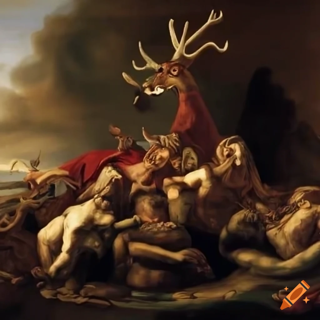 Santa Klaus and reindeers in Théodore Géricault Raft of the Medusa style