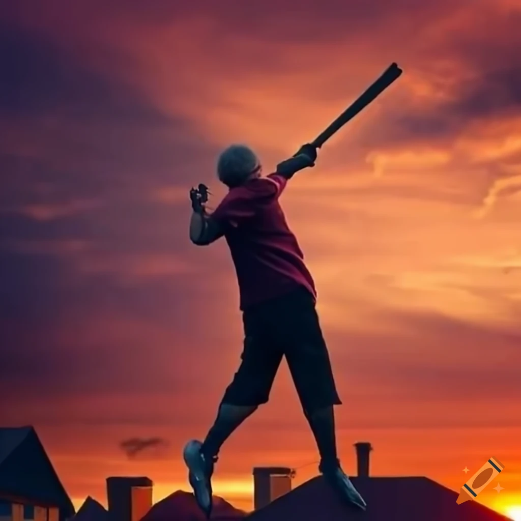 Grandpa playing softball on a residential roof