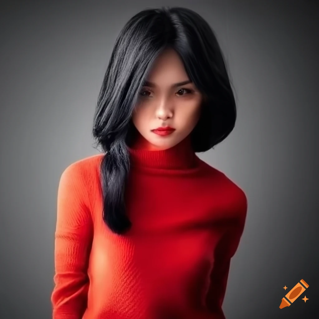 Filipino/spanish woman in black socks and red jumper on Craiyon