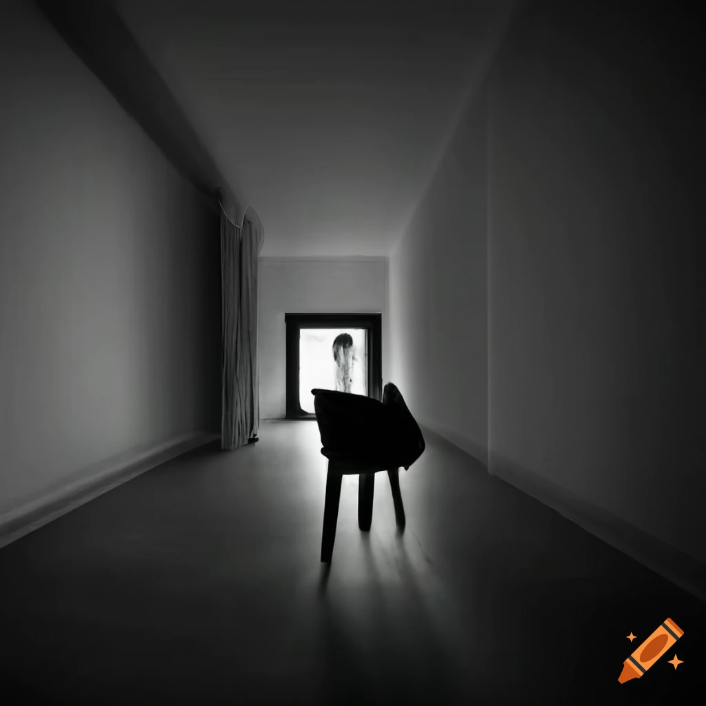 Person Sitting On A Designer Chair In A Liminal Space With Abstract Person Sitting On A Designer Chair In A Liminal Space With Abstract