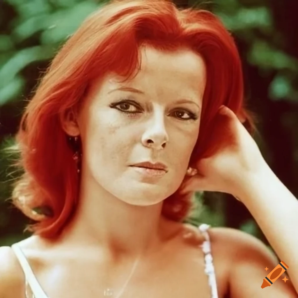 Portrait of young anni-frid lyngstad at a summer swimming pool on Craiyon