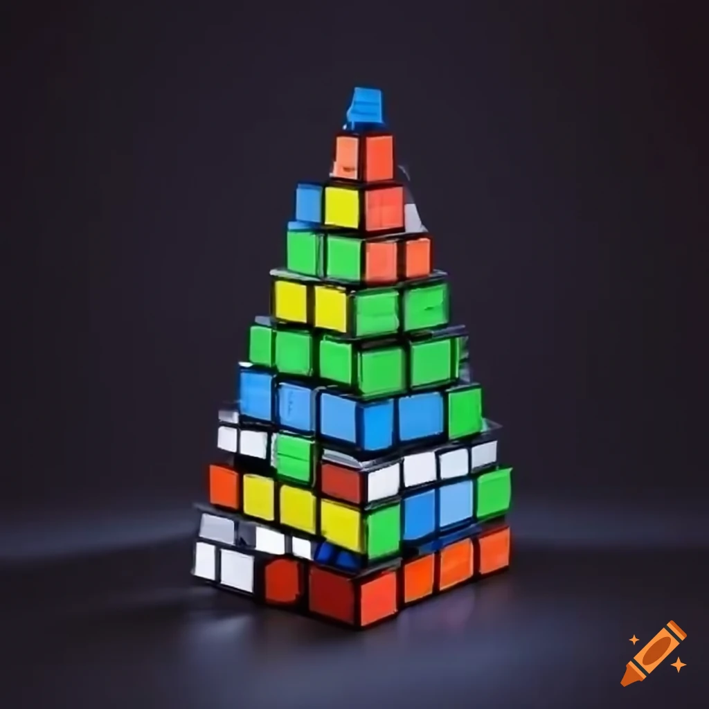 Christmas tree made of rubik's cubes on black background on Craiyon