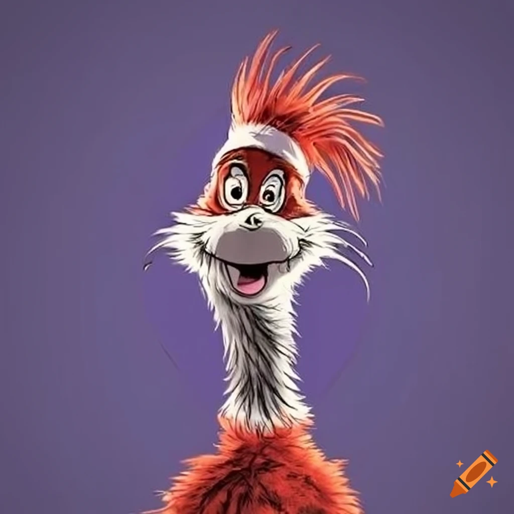 Purple Dr. Seuss fox in the style of Dr. Seuss