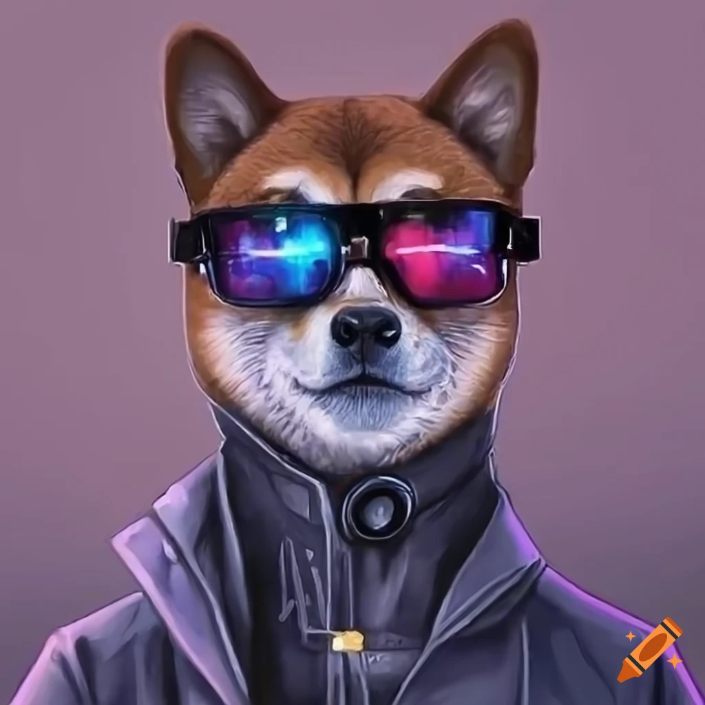 Shiba wearing sunglasses in a cyberpunk style on Craiyon