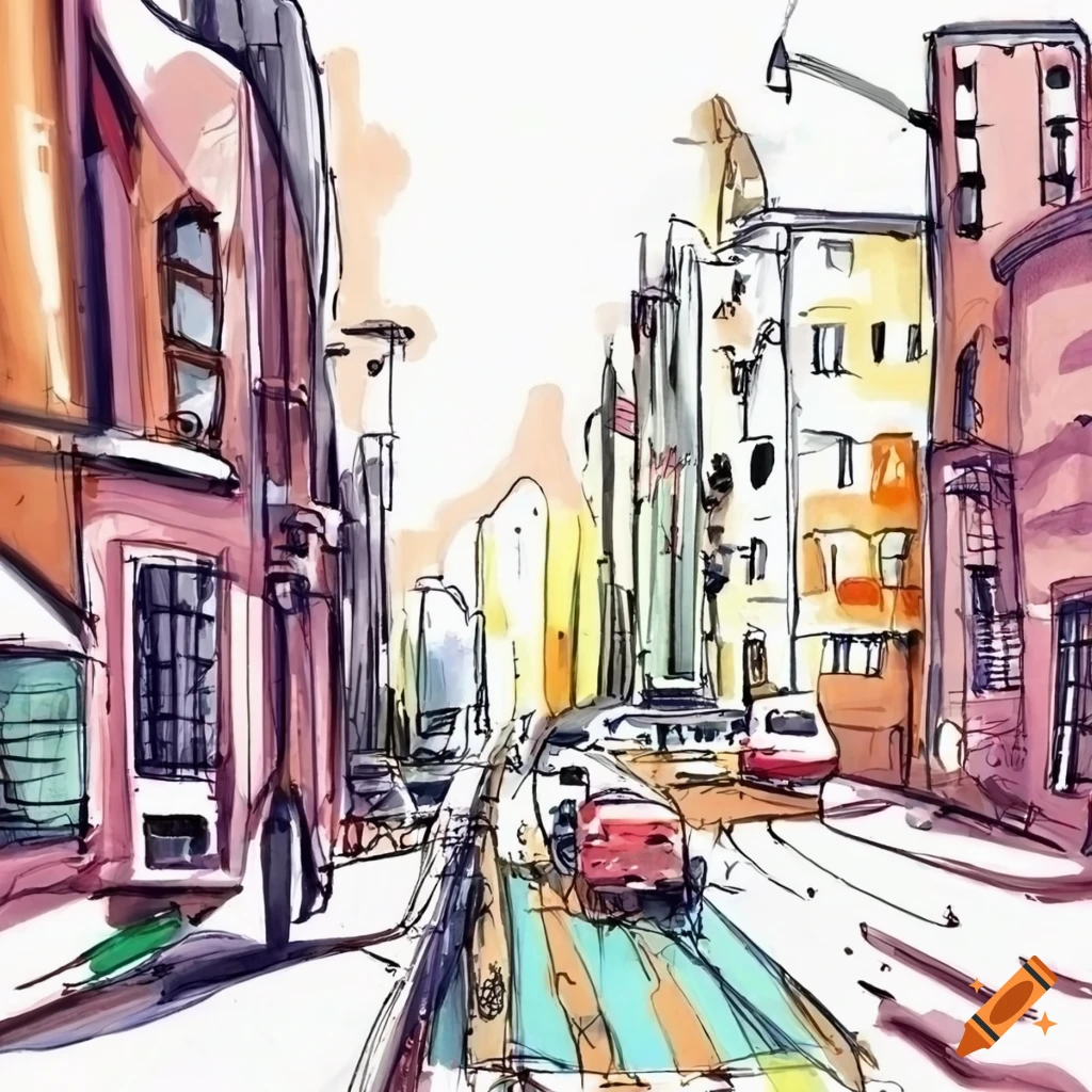 Busy street | Busy street, Sketch book, Street