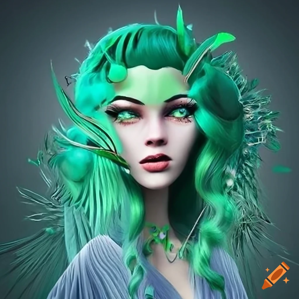 Green hair, goddess(a woman who is adored, especially for her beauty ...