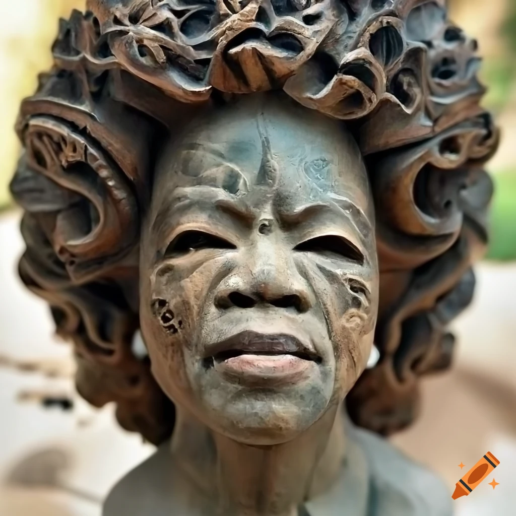 Bust sculpture portrait of oprah winfrey with biomechanical and ancient