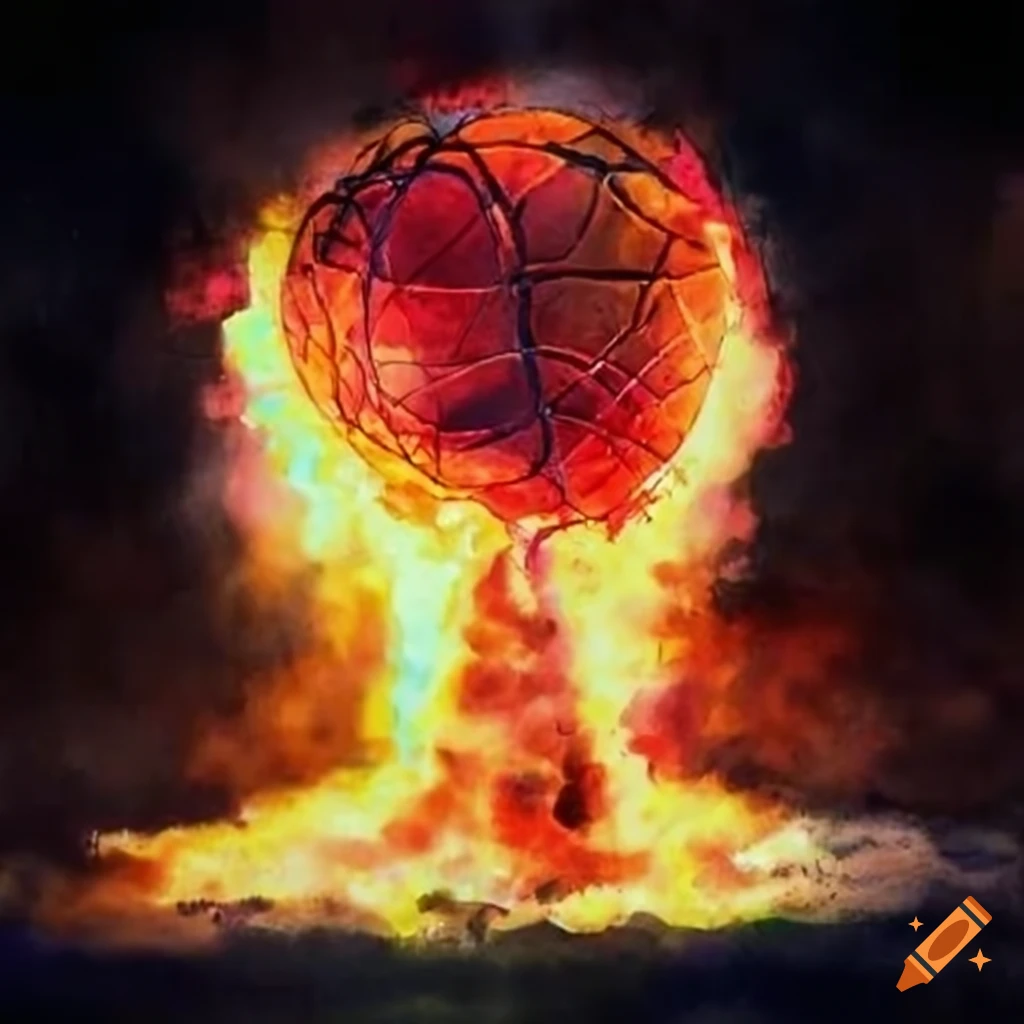 Basketballs in nuclear explosion in vibrant watercolor on Craiyon