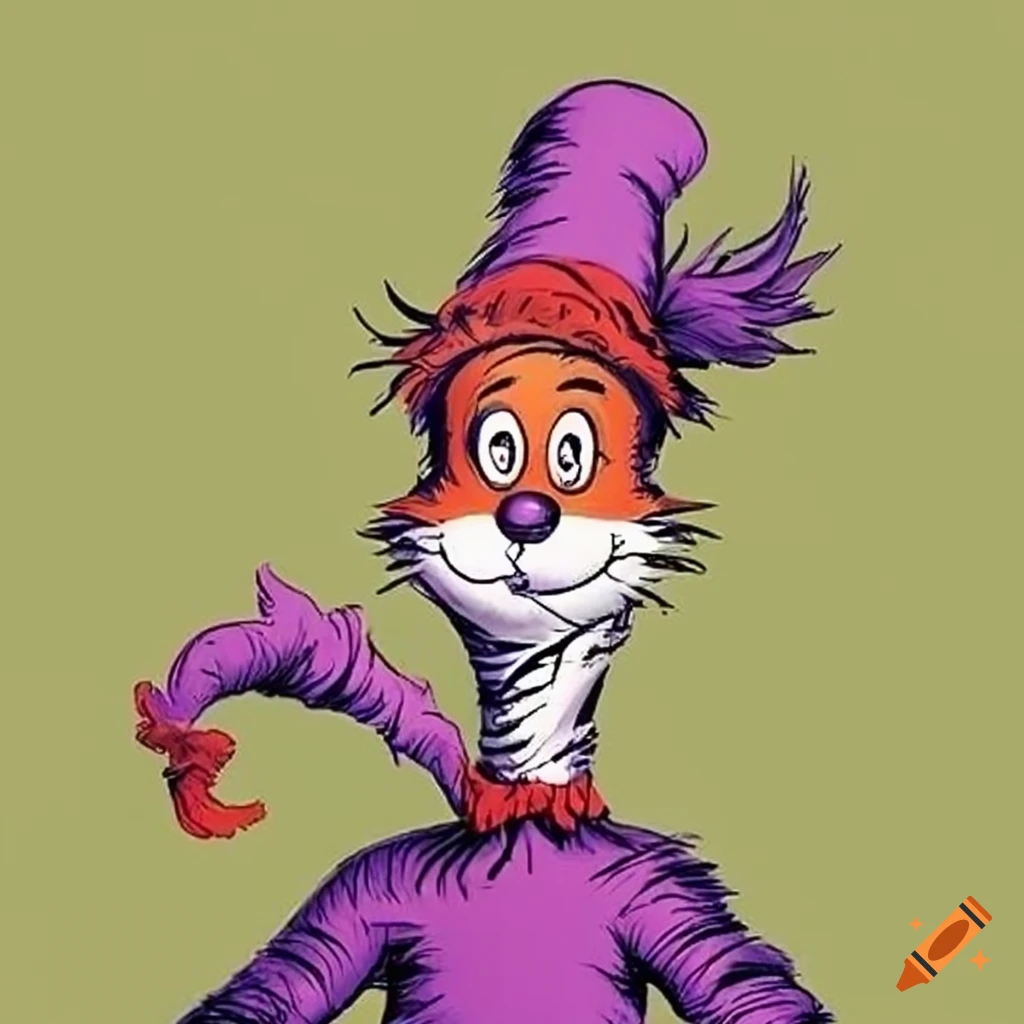 Purple Dr. Seuss fox in the style of Dr. Seuss
