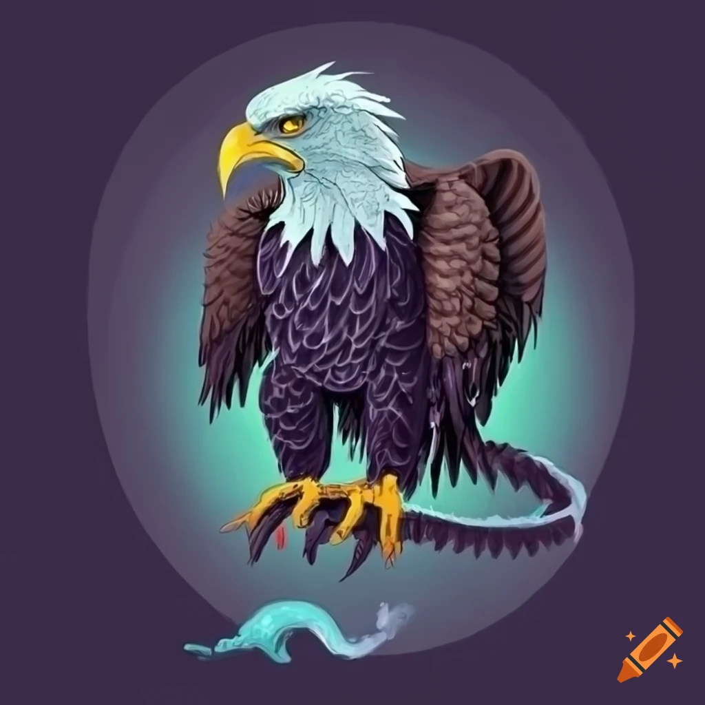 Eerie eagle gripping a lizard in Tim Burton style