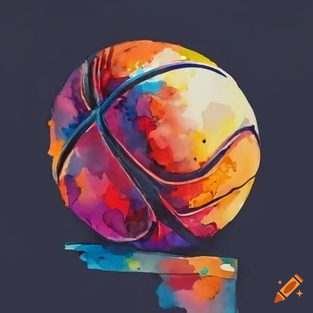Vibrant watercolor painting of a basketball on Craiyon