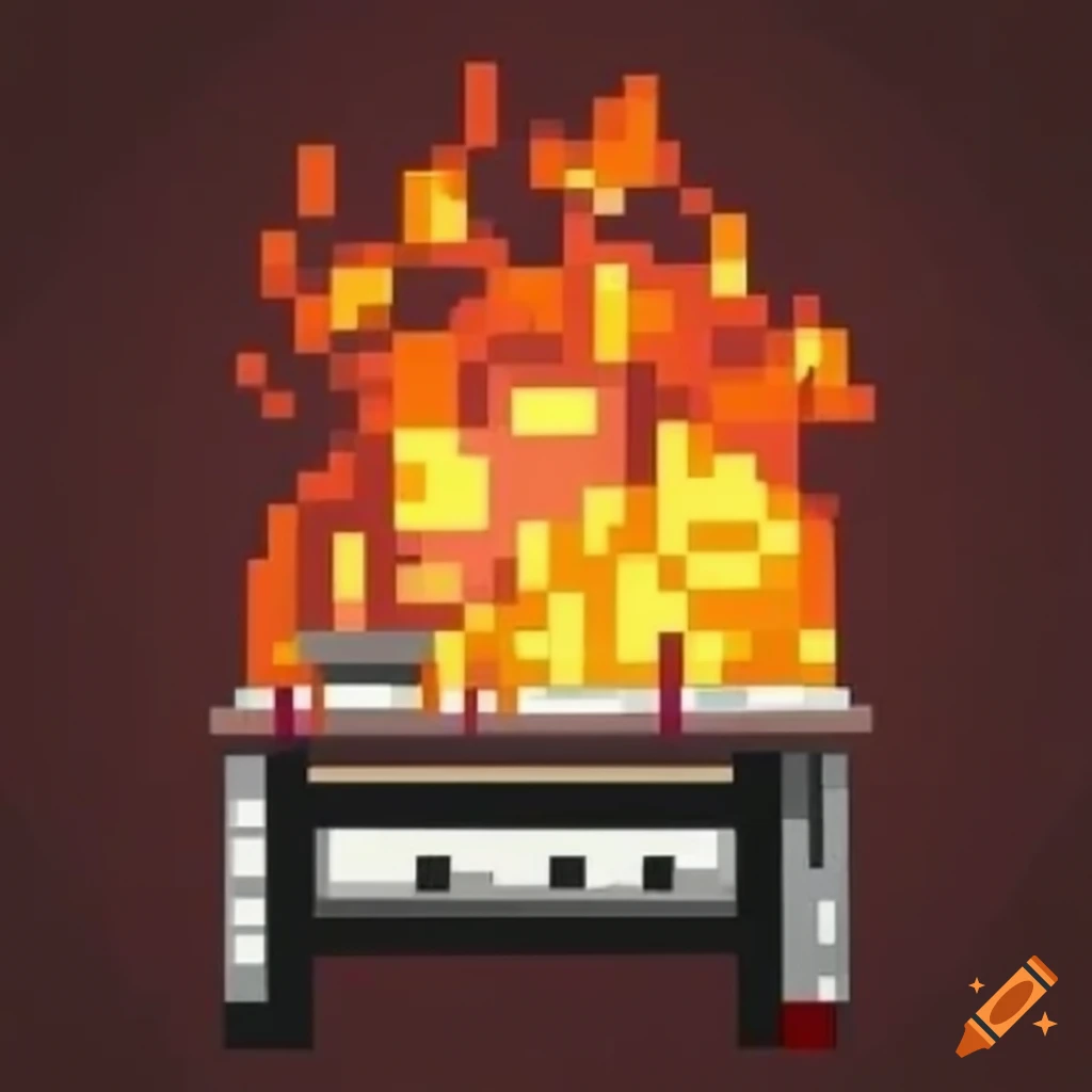 Electric barbecue exploding with a large flame, two guys watching