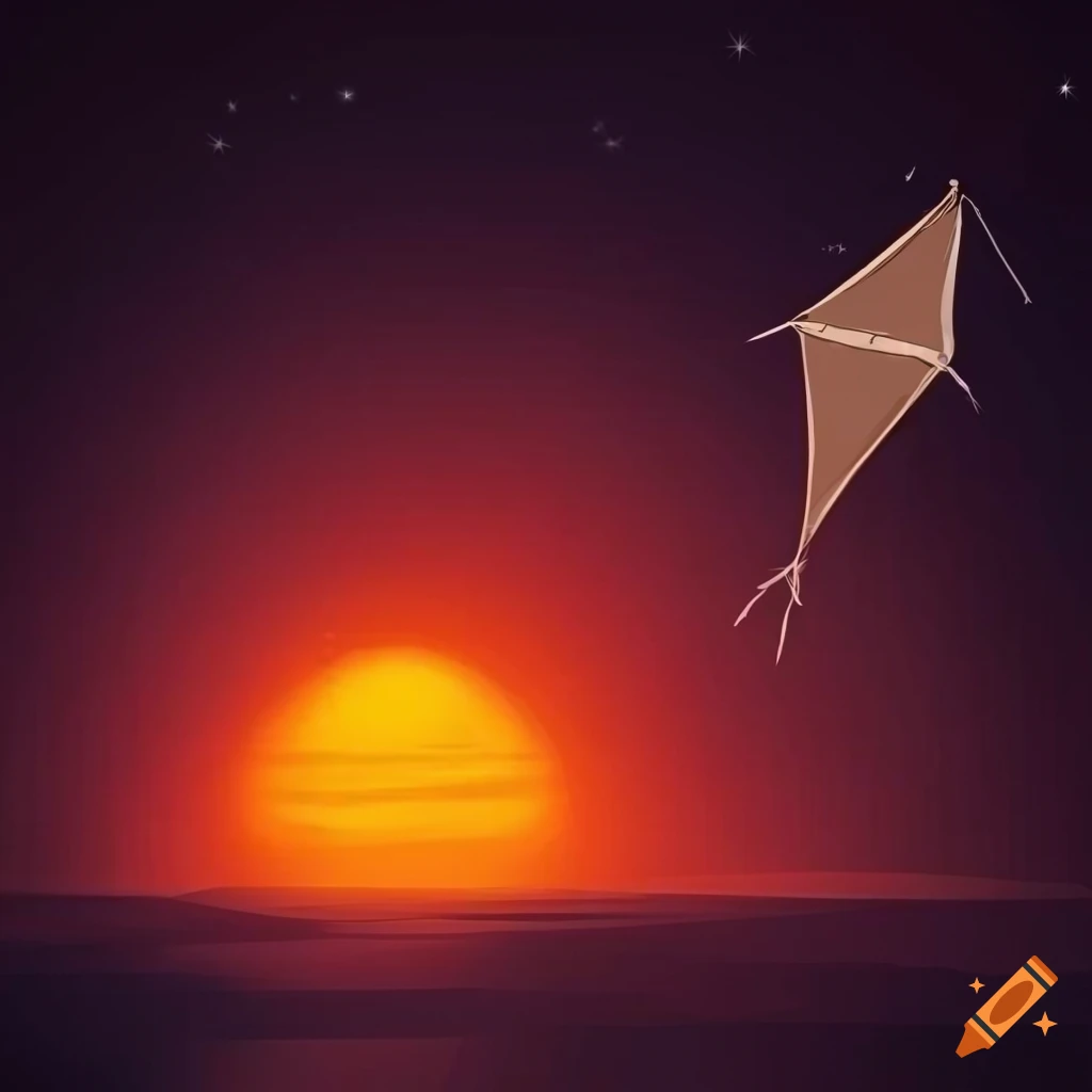 Elegant white kite flying against a backdrop of sunset or starry sky