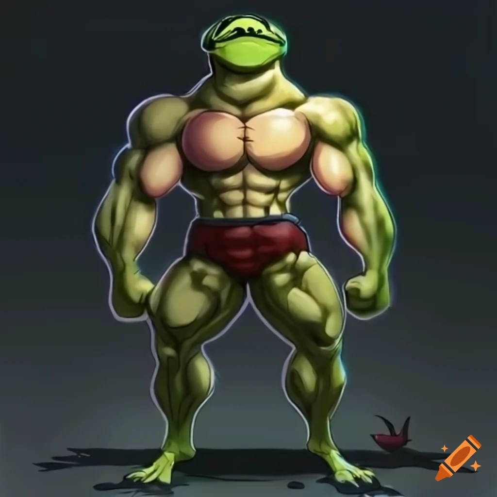 Muscular frog resembling Jack Hanma in anime style