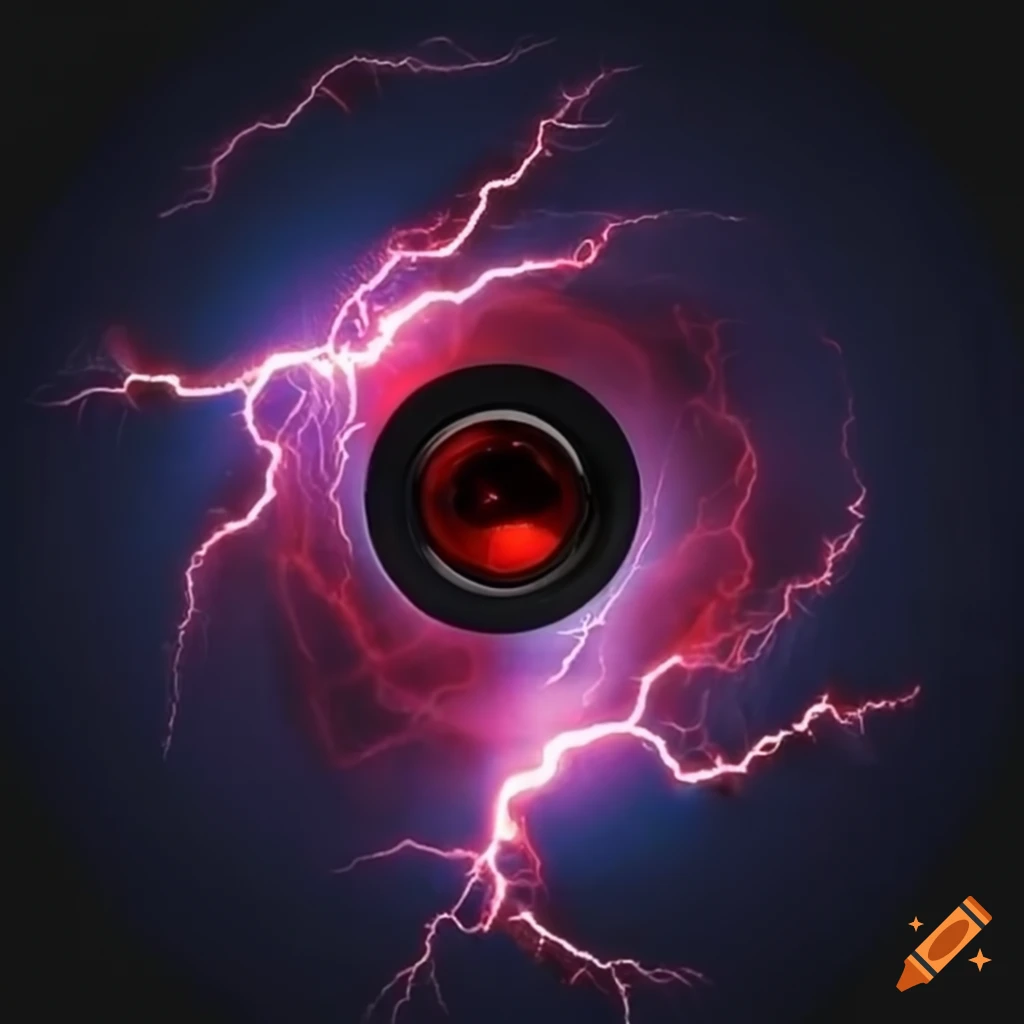 Front camera with red lightning in lens on Craiyon