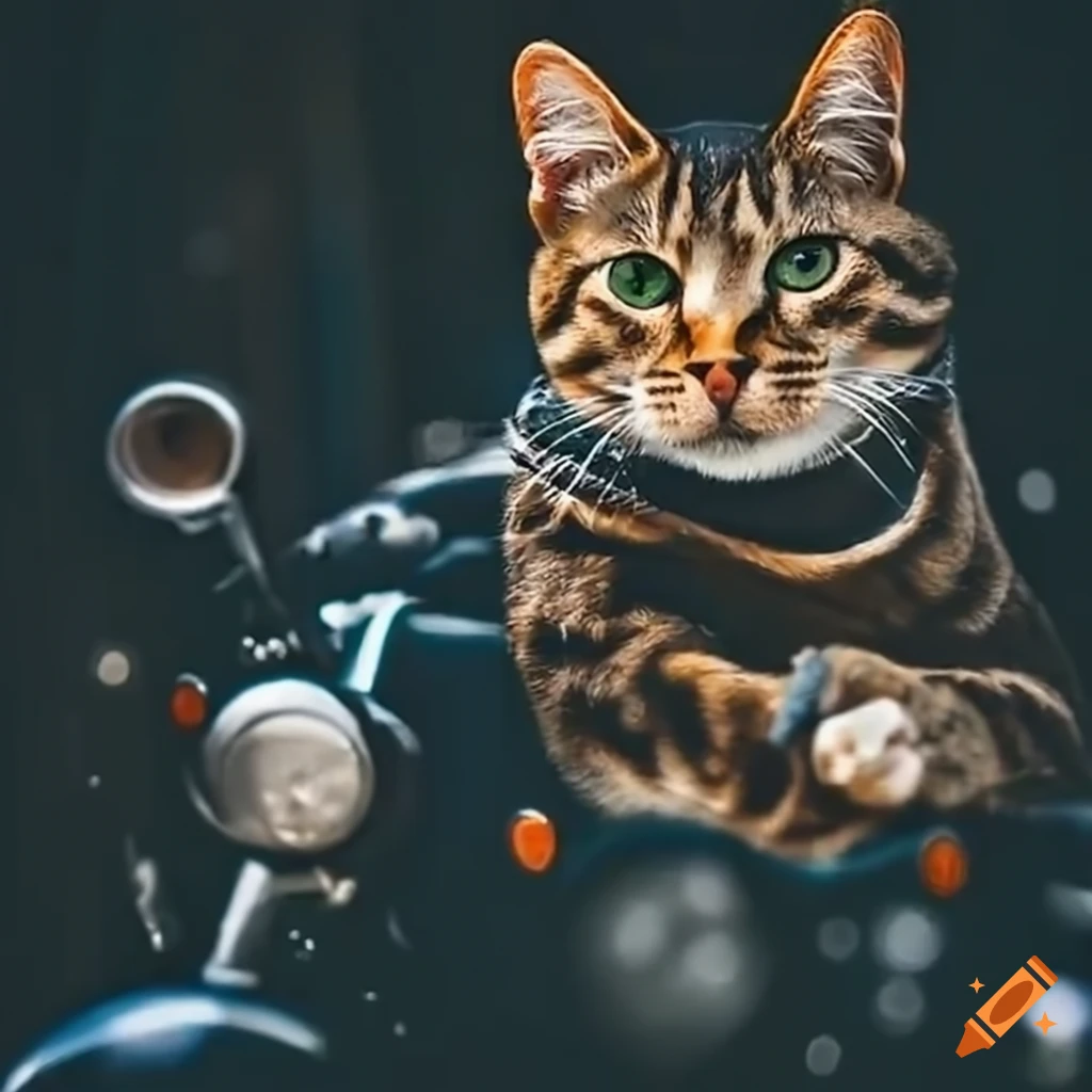 Cat riding a motorcycle on Craiyon