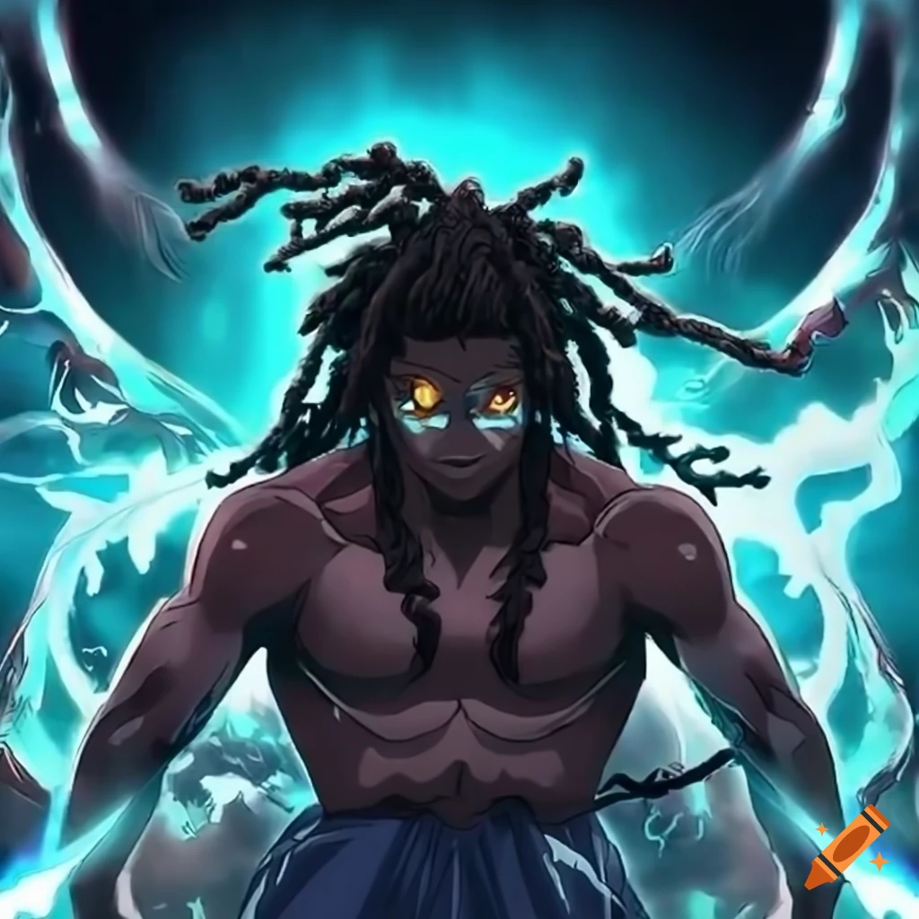 Resilient black warrior anime with dreadlocks standing tall and powerful on  Craiyon