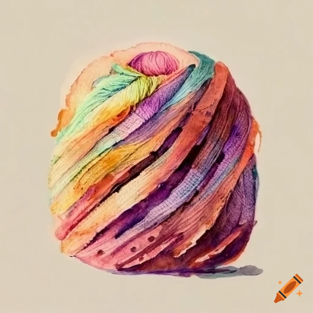 Watercolor painting of a pile of yarn balls on Craiyon