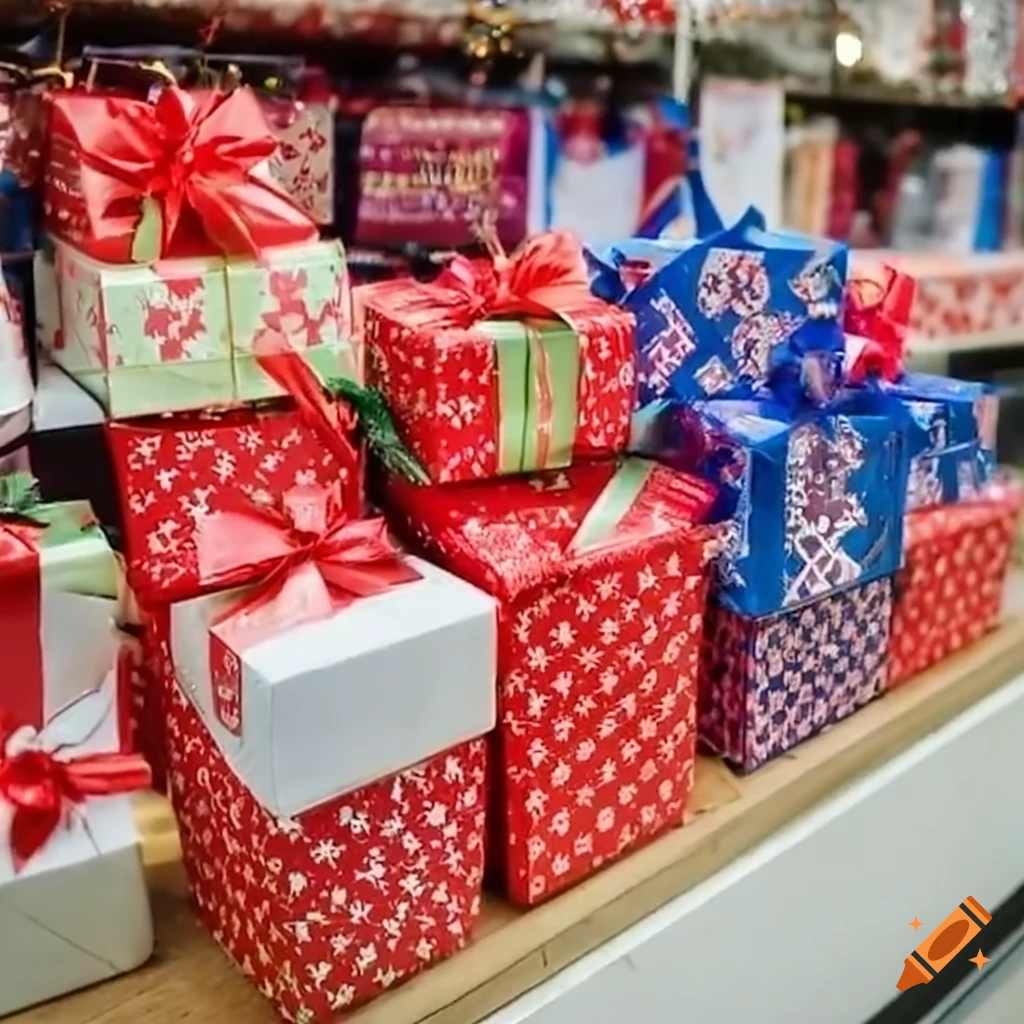 Festive Display Of Gift Boxes In A Store On Craiyon