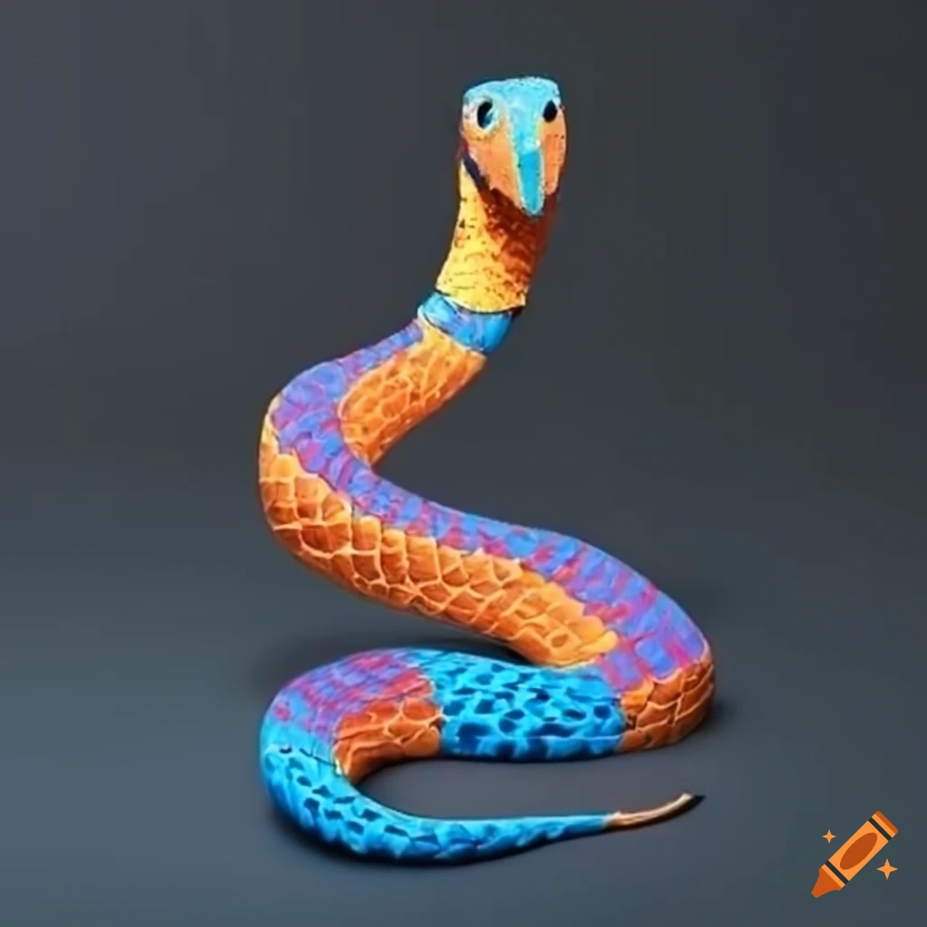 Blue and orange painted paper snake art