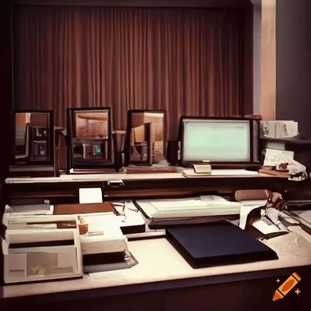Vintage newsroom with anchors at their desks in the 70s on Craiyon