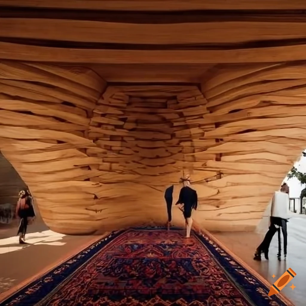Architectural design of Iranian pavilion with wooden and carpet concept