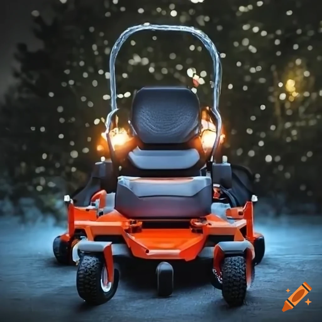 Husqvarna zero turn lawn mower adorned with christmas lights on Craiyon