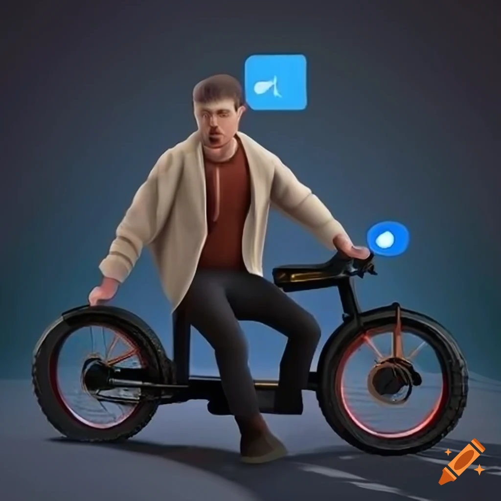 Realistic 3D illustration of a man sitting on a Black power bike in front of a Facebook logo