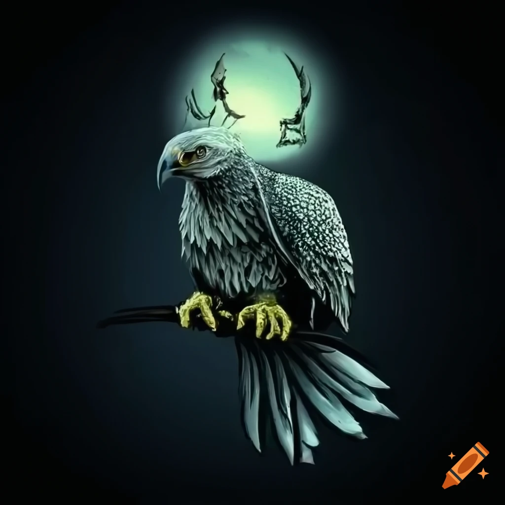 Eerie eagle gripping a lizard in Tim Burton style