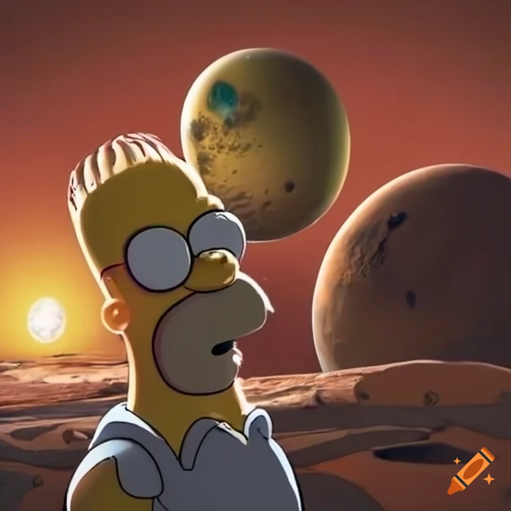 Character with glasses resembling homer simpson on mars on Craiyon