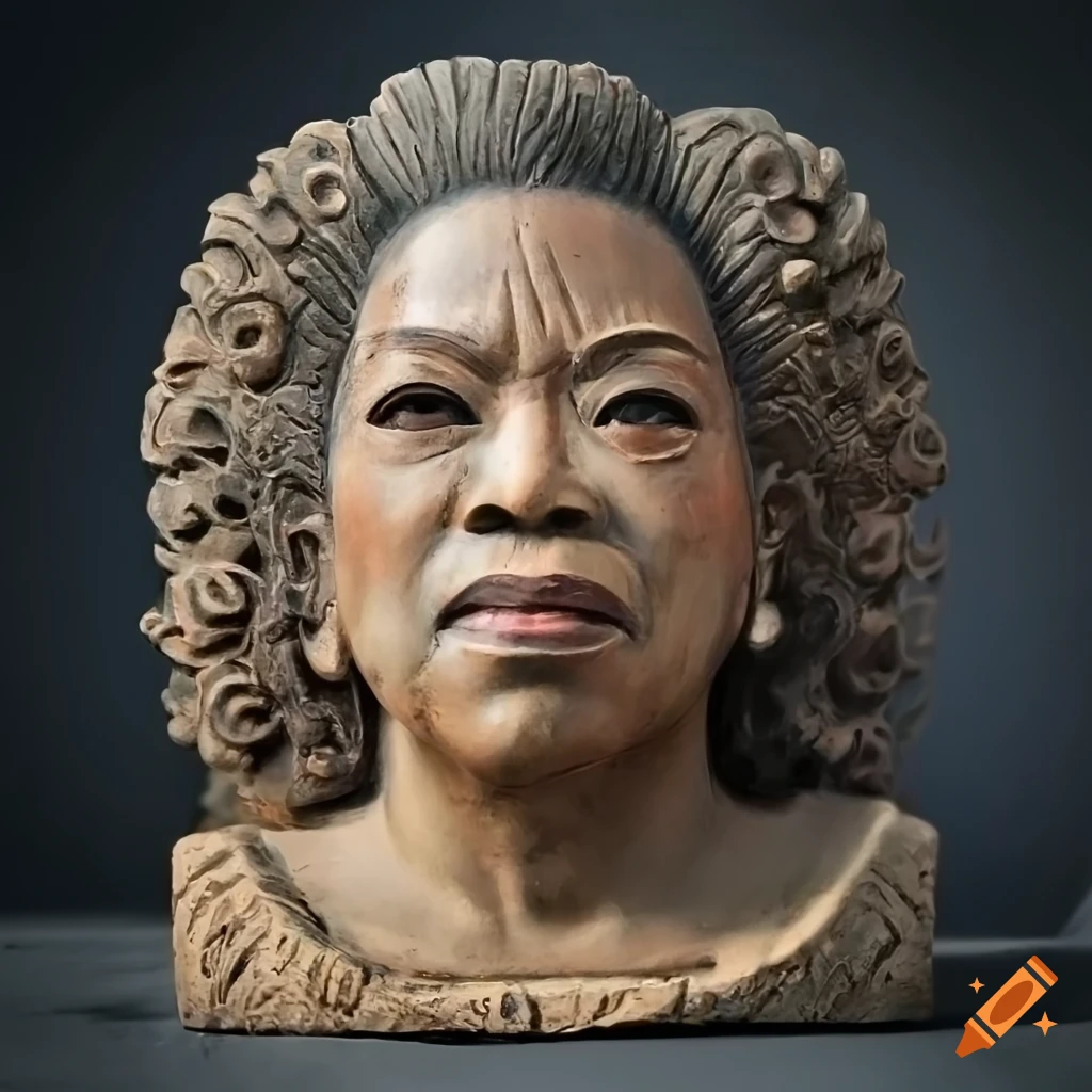 Bust sculpture portrait of oprah winfrey with biomechanical and ancient