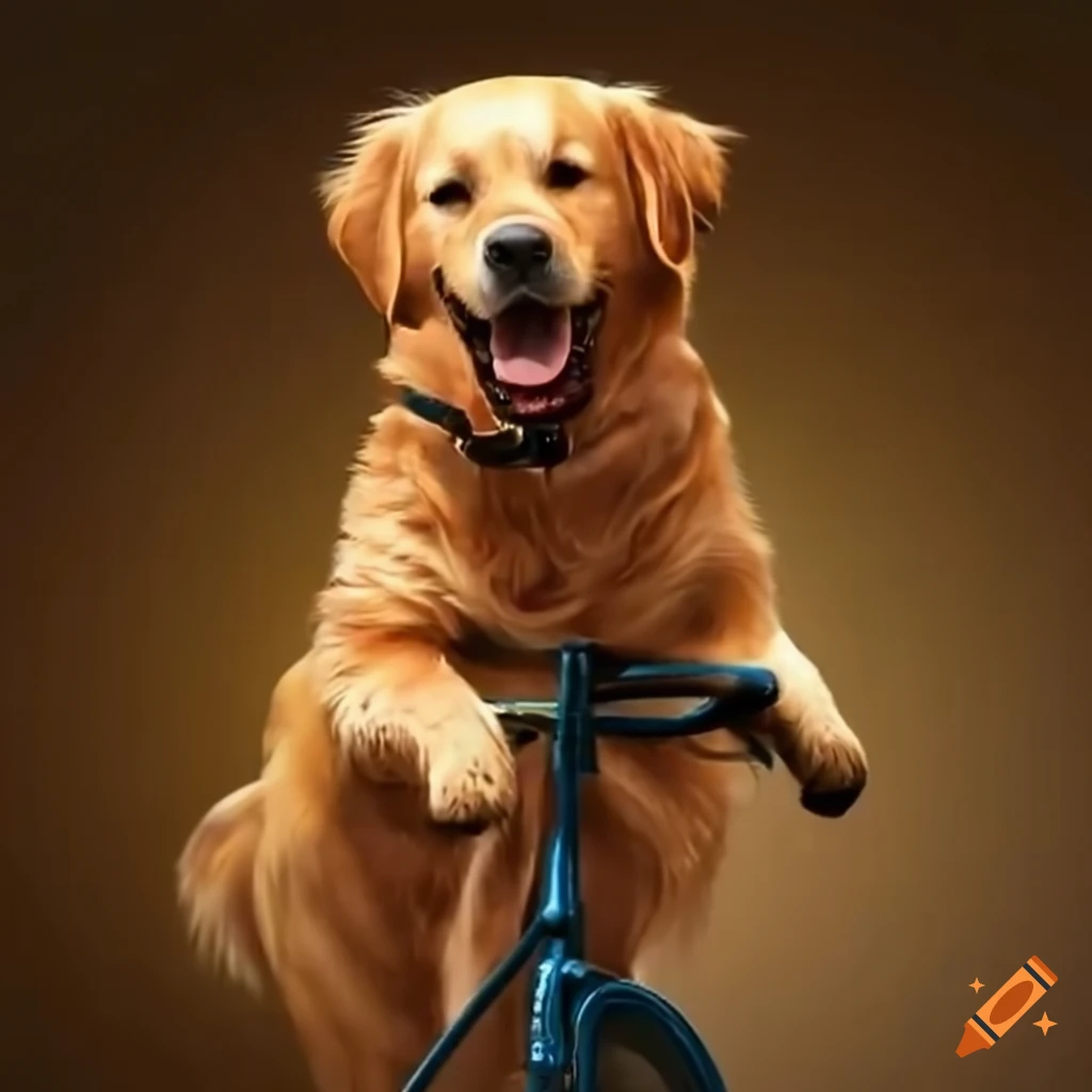Golden retriever riding a bike on Craiyon