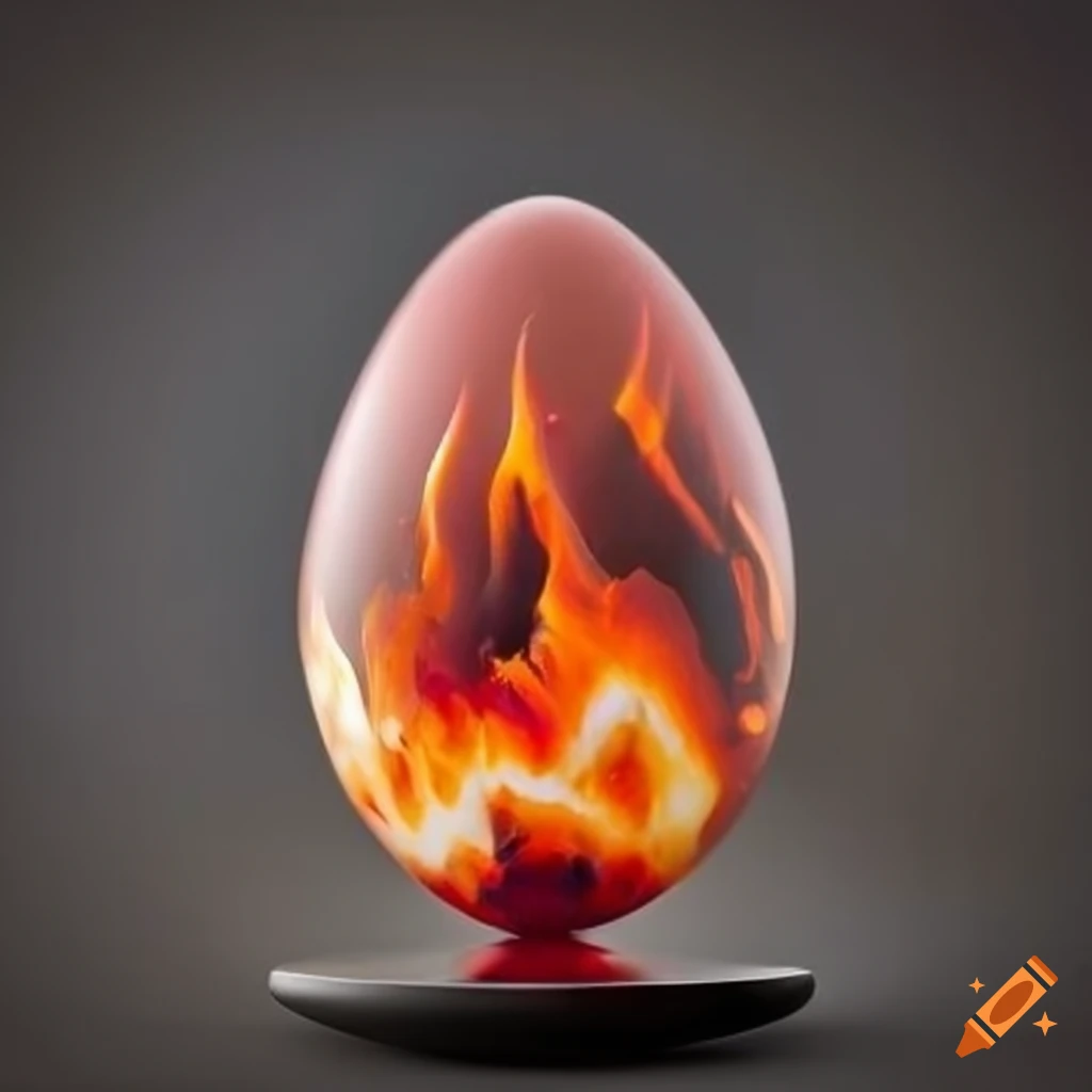 Beautifully crafted crystal egg with red and orange fire in a 