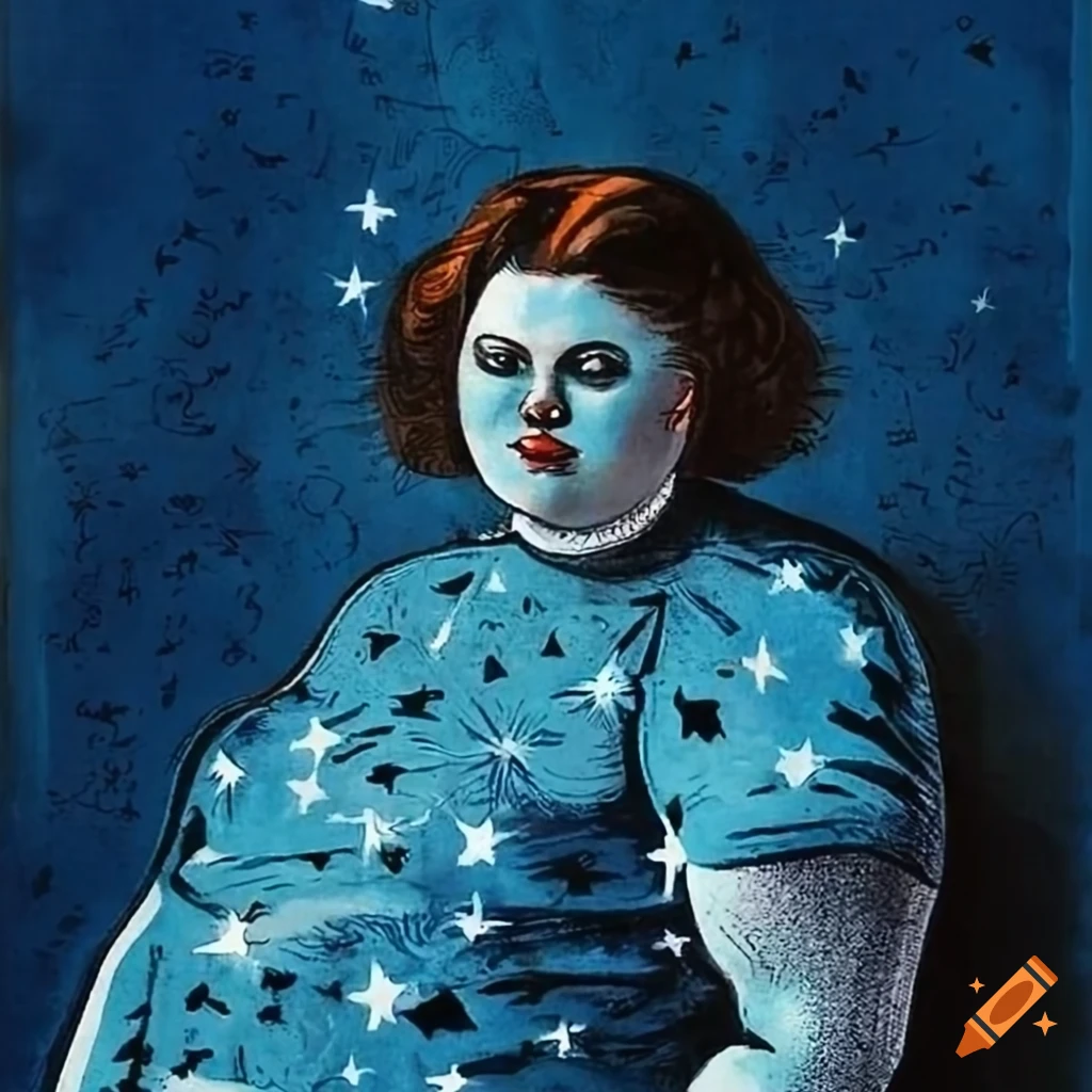 Confident woman in blue catsuit sitting on velvet sofa in night scene