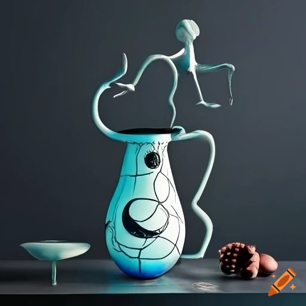 Whimsical emporium vase with large handles on a black background