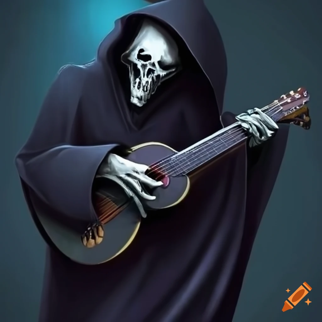 Grim reaper playing guitar on Craiyon