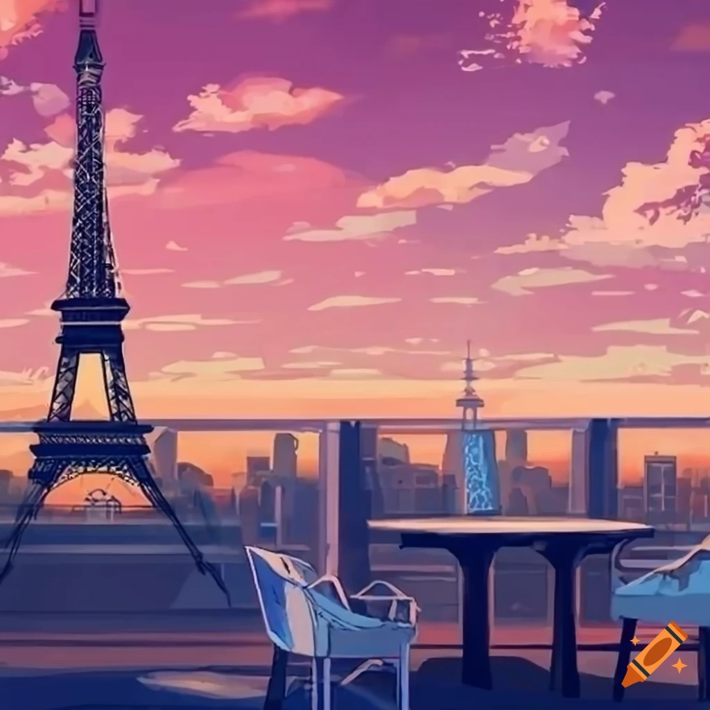 Observation deck lo fi aesthetic wallpaper. Girl on terrace with umbrella  looking on city. Sunset 2D vector cartoon cityscape illustration, purple  lofi background. 90s retro album art, chill vibes 27570023 Vector Art