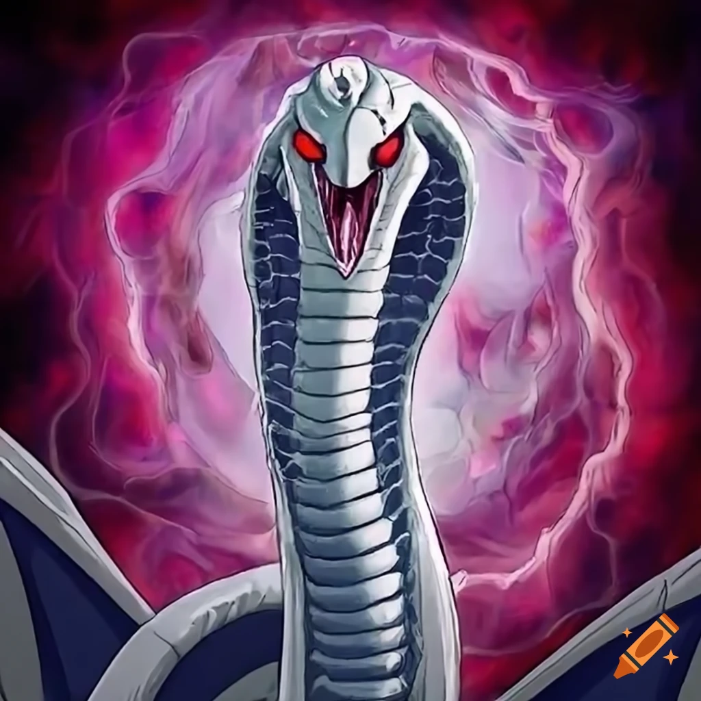Powerful white cobra with red eyes in a roaring stance