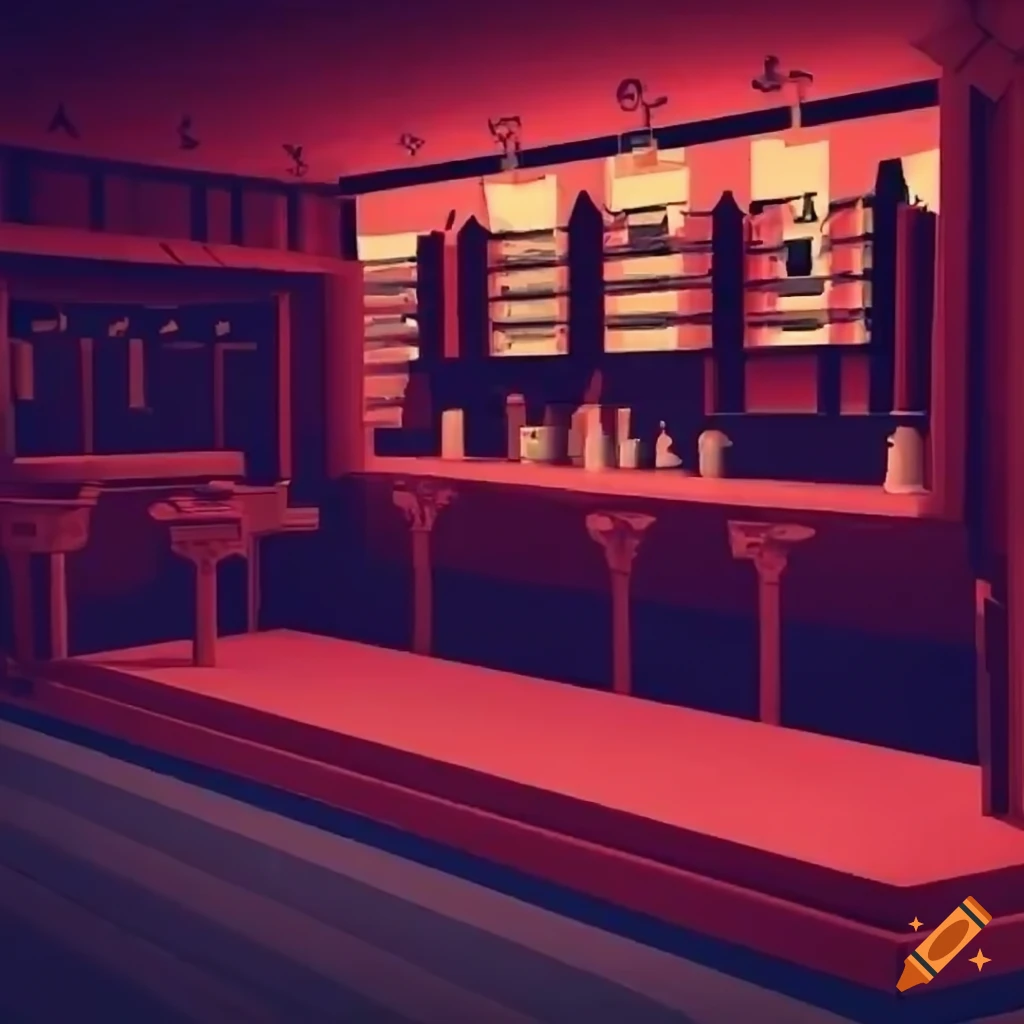 Low poly stage inside a dive bar on Craiyon