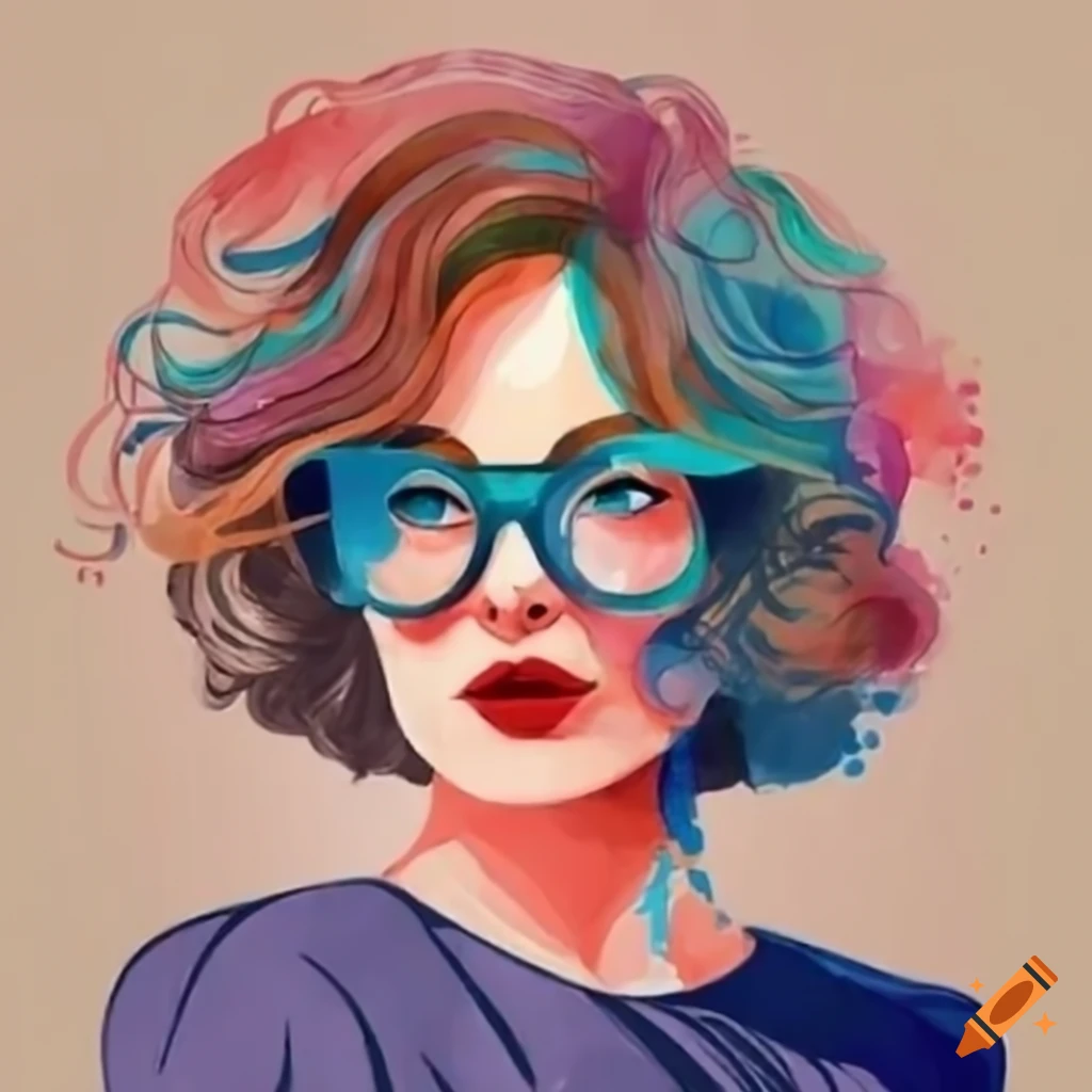 Stylish woman with shoulder-length brown hair and glasses, born in 1960