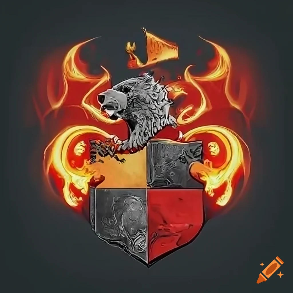 Coat of arms of a noble family with a flaming bear in high definition