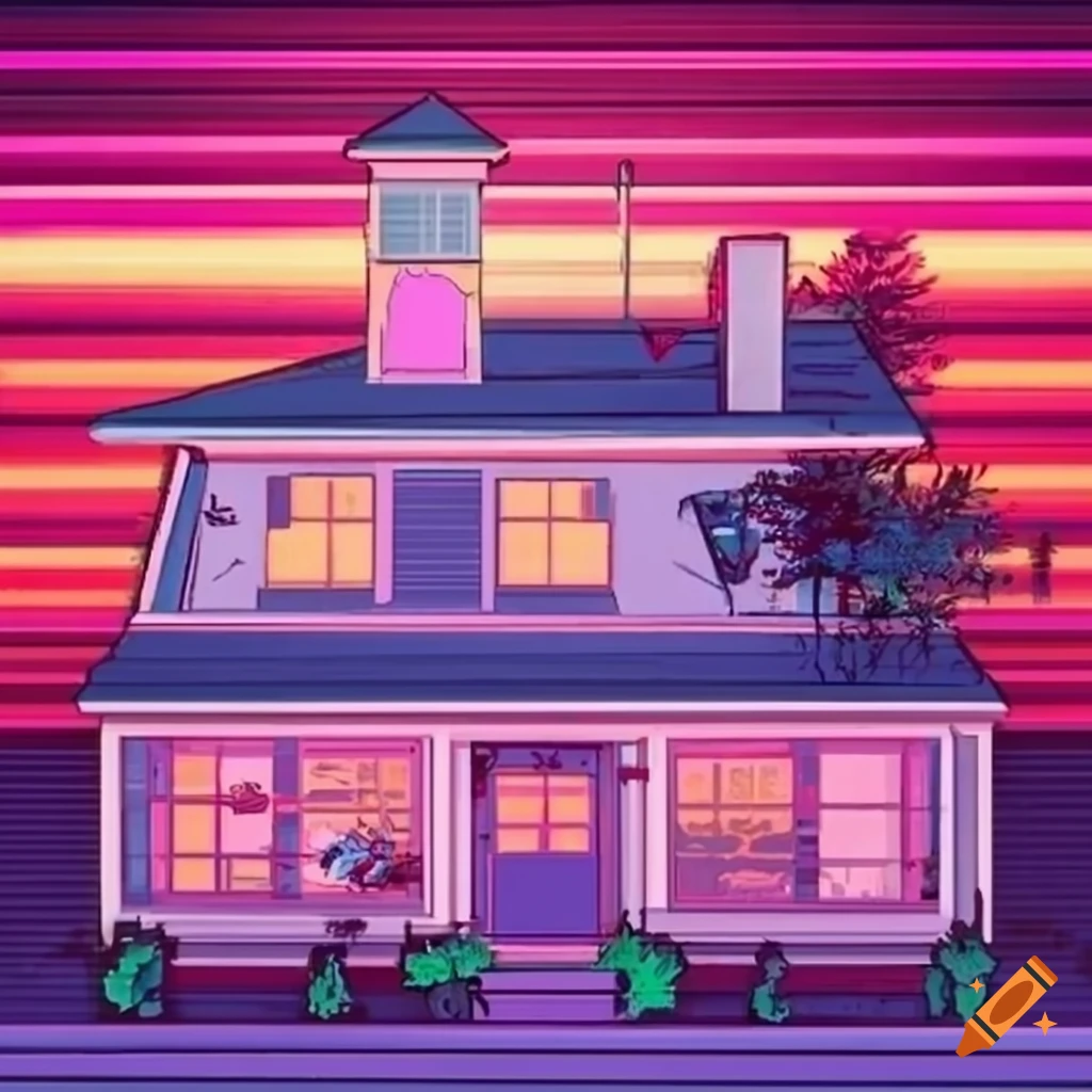 Vaporwave retro 80s house on Craiyon