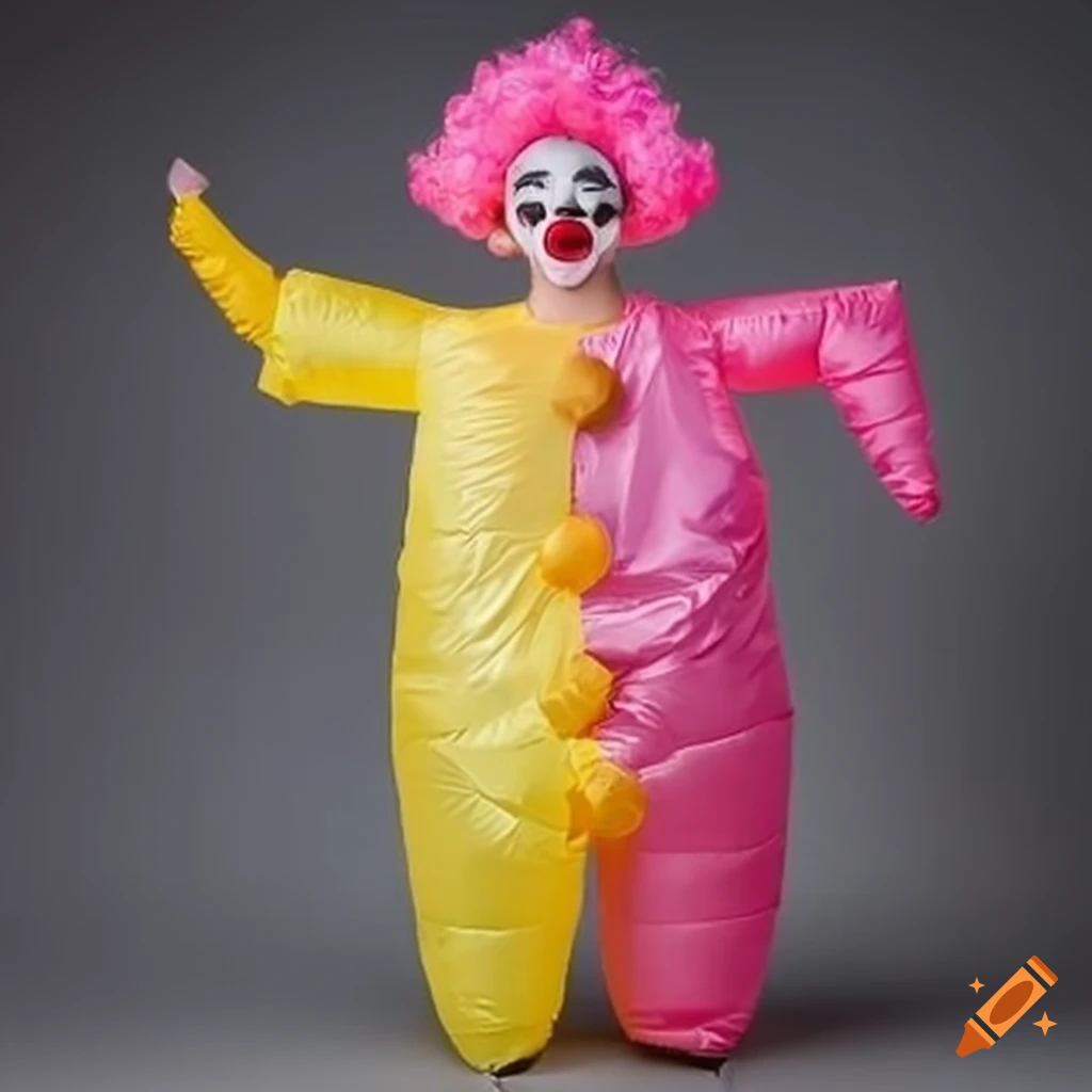 Child in pink and yellow inflatable clown costume on Craiyon