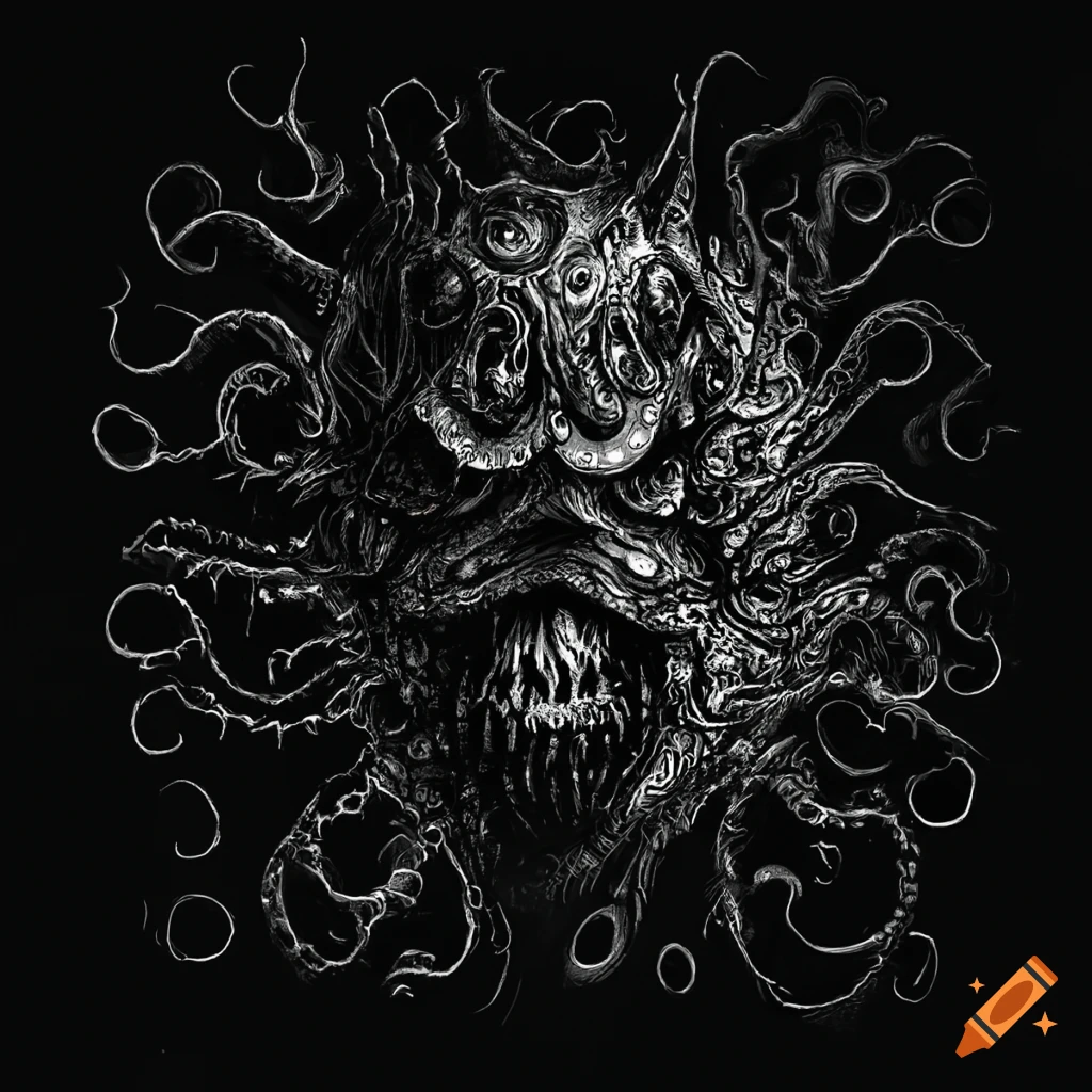 Intense explosion in a lovecraftian setting on Craiyon