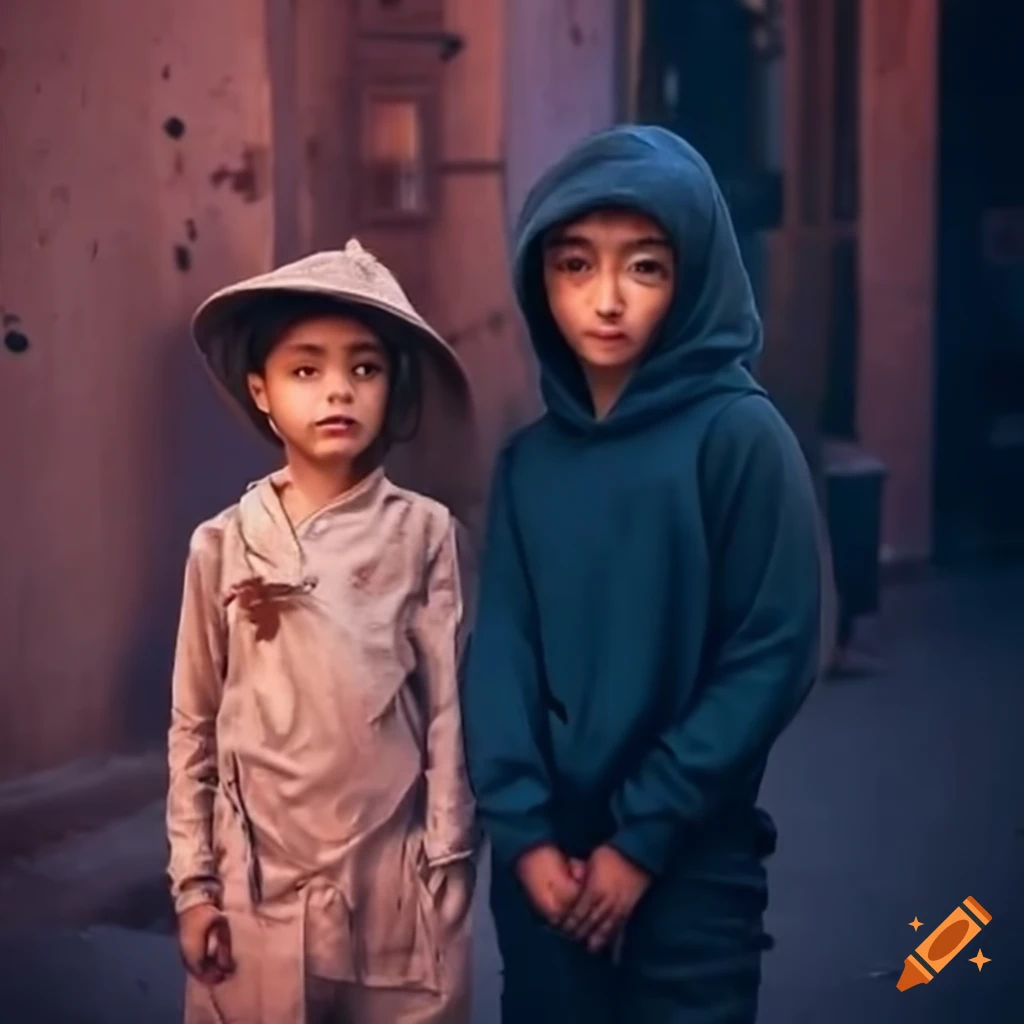 Boy and girl holding hands in the streets of marrakech on Craiyon