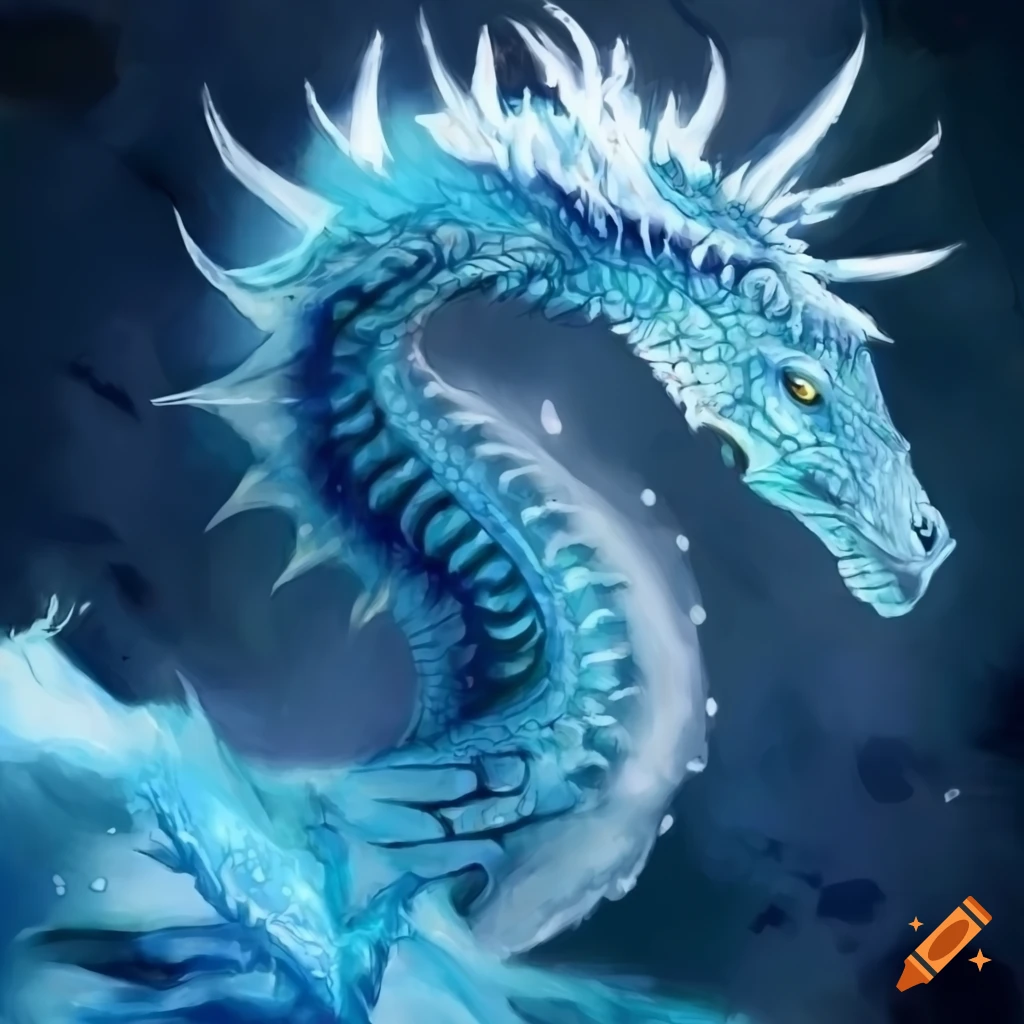 Ice dragon depicted in pastel art