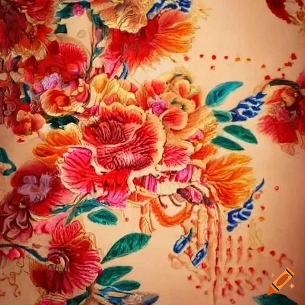 Chinese traditional embroidery artwork in watercolor style on Craiyon