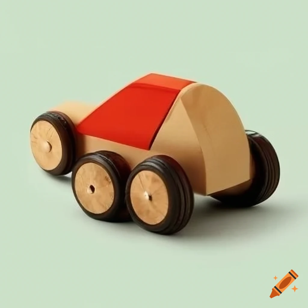 Pinewood derby car with various types of wheels on Craiyon