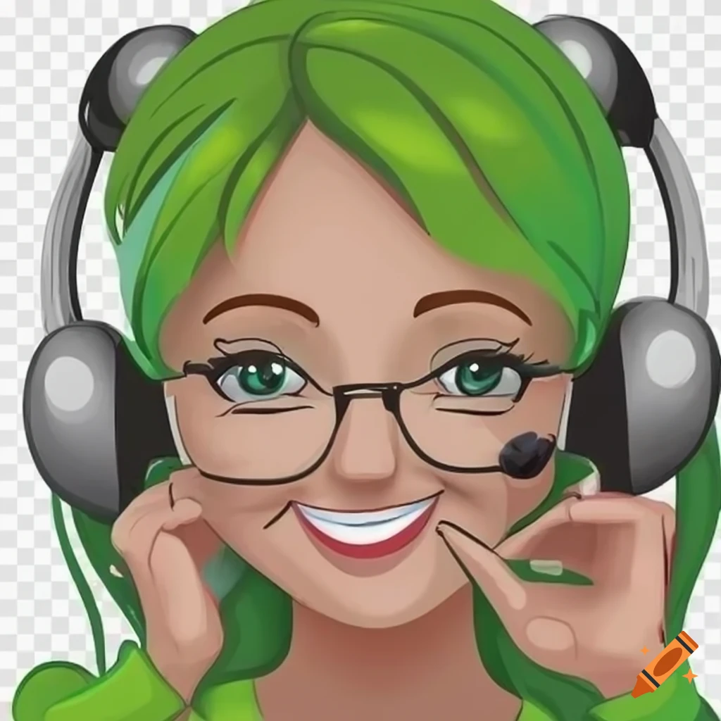 Friendly cartoon customer service rep in lime green attire on Craiyon