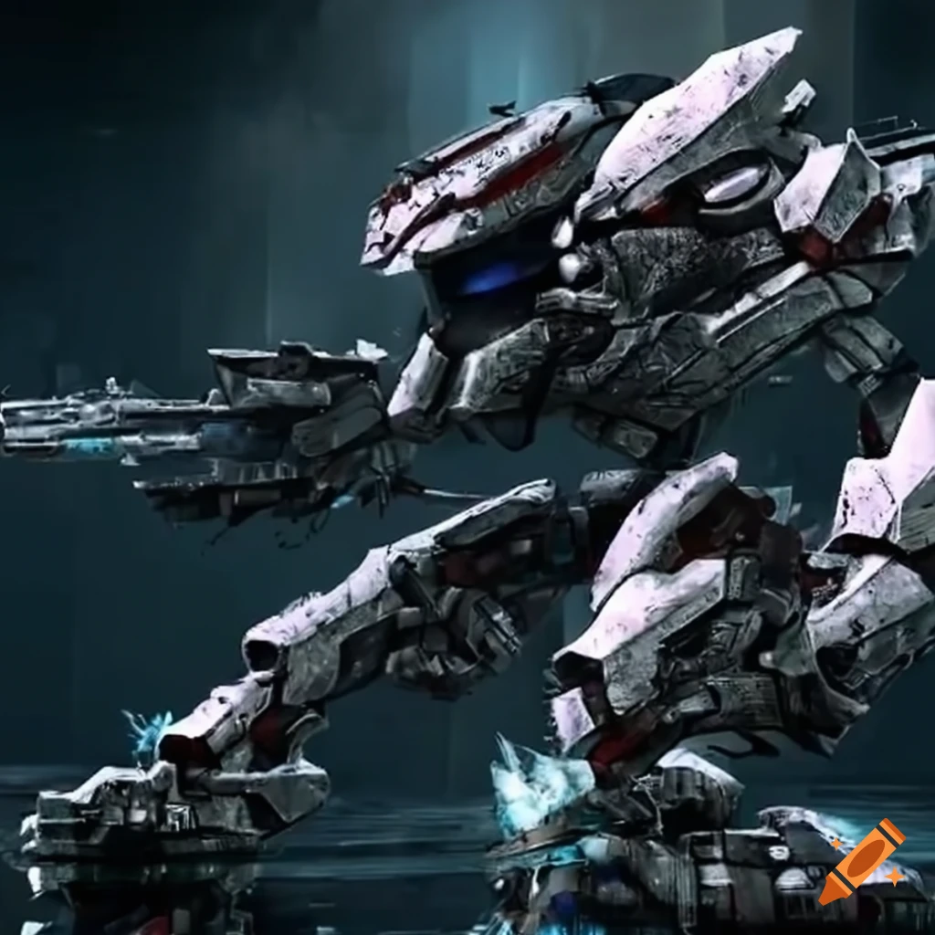 Cores Rising Armored core rising from the water made of sharp blades on Craiyon